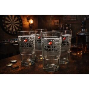 Set of 4 Angry Orchard Hard Cider Etched Pint Glasses Barware